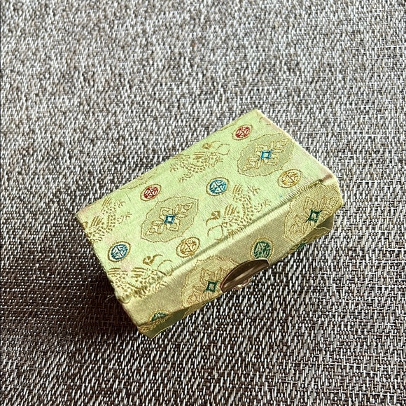 Asian Silk Exotic Fabric Green Blue Red Double Lipstick Case Mirror Snap Closure - Picture 1 of 6